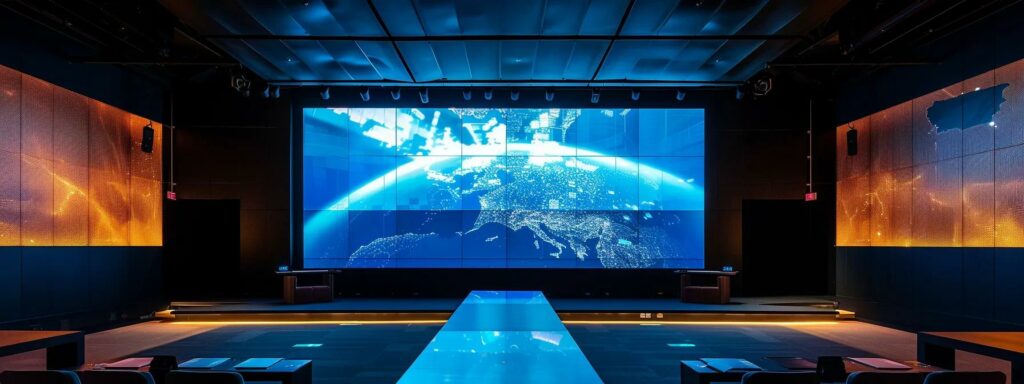 a sleek, high-tech conference room with a large digital screen displaying dynamic climate model simulations, emphasizing the stark contrast between traditional emissions reduction methods and innovative geoengineering solutions, illuminated by cool artificial lighting that reflects the urgency of the climate debate.