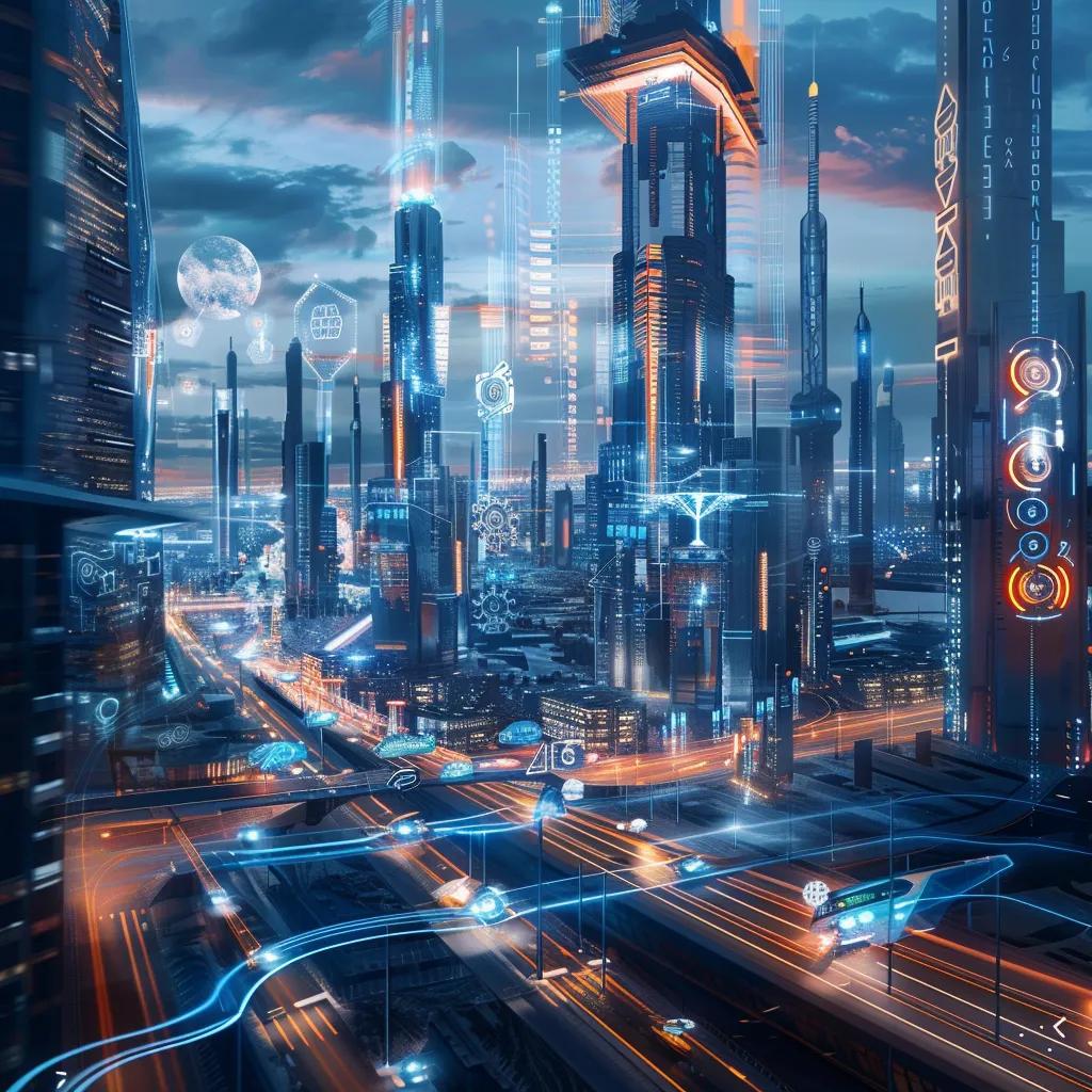 Futuristic cityscape representing 6G technology with advanced wireless connectivity